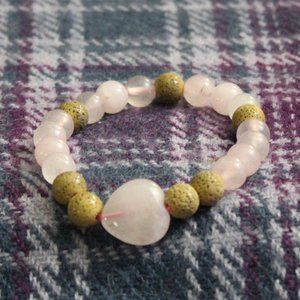 Rose Quartz Stone Heart Pink Stretch Bracelet